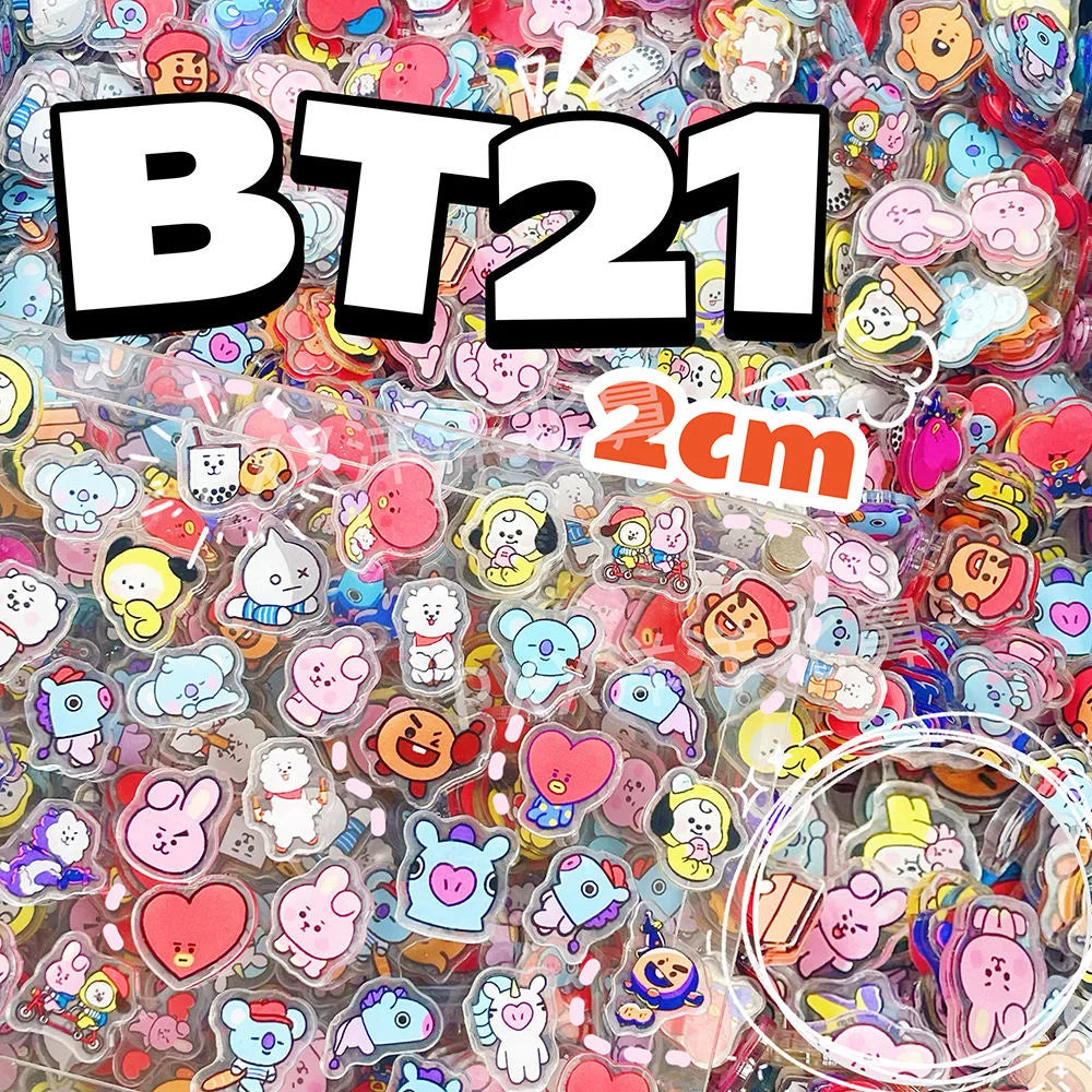 100 Pieces of 1/2cm Mini BT21 Acrylic Board DIY Decorations for Fridge Magnets Phone Case Materials Anime Cartoon Gifts and Toys