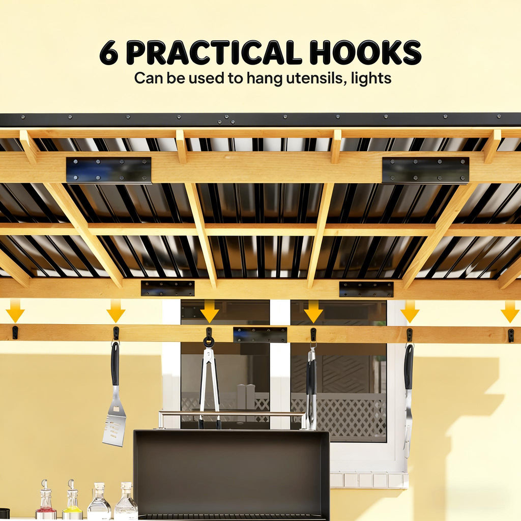 [06X13FT] Premium Outdoor Hardtop Wooden BBQ Grill Gazebo (SAK97420)
