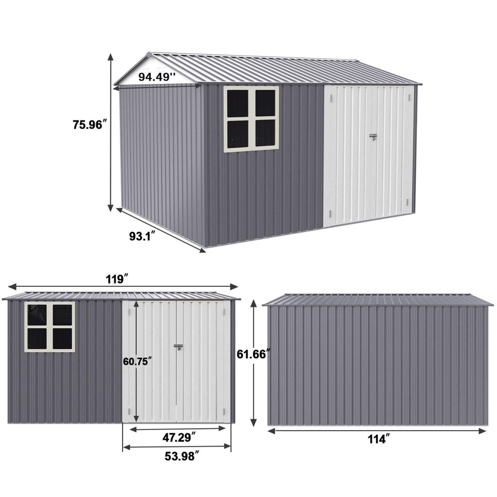 [08X10FT] Outdoor Garden Tool Shed With Thickened Galvanized Steel, Sloped Roof, Vents And Double Lockable Doors (SAK66582)