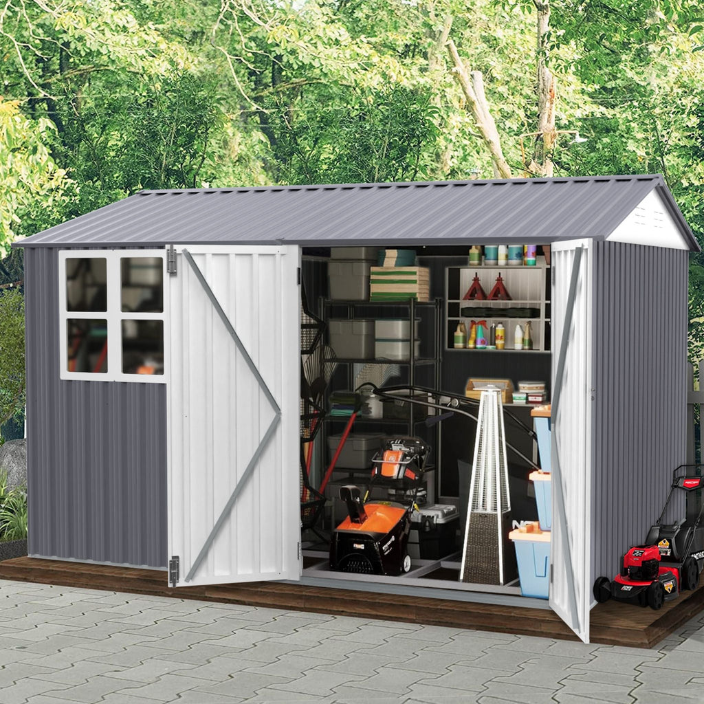 [08X10FT] Outdoor Garden Tool Shed With Thickened Galvanized Steel, Sloped Roof, Vents And Double Lockable Doors (SAK66582)