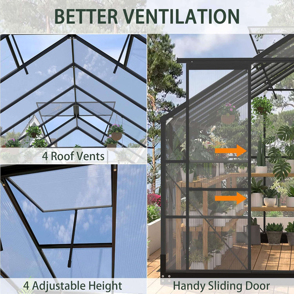 [08X16FT] Premium Outdoor Walk-In Polycarbonate Greenhouse With Roof Vents & Sliding Doors, 4MM (SAK72649)