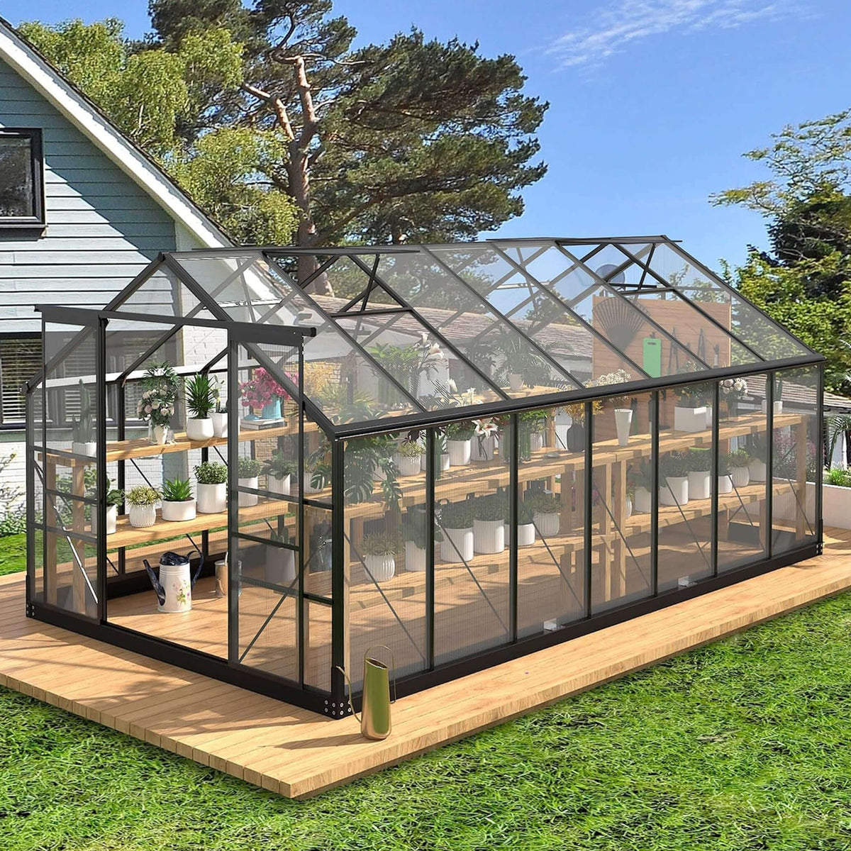 [08X16FT] Premium Outdoor Walk-In Polycarbonate Greenhouse With Roof Vents & Sliding Doors, 4MM (SAK72649)
