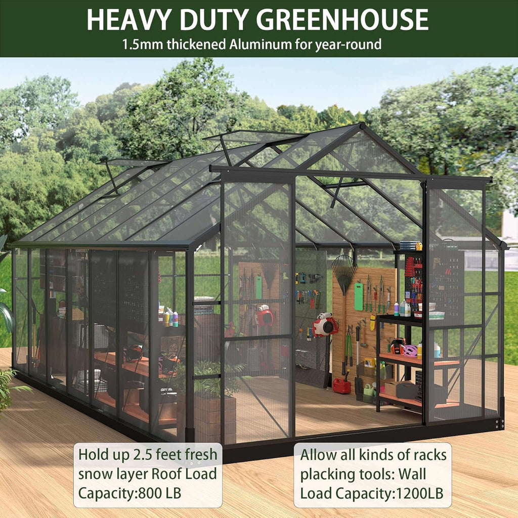 [08X16FT] Premium Outdoor Walk-In Polycarbonate Greenhouse With Roof Vents & Sliding Doors, 4MM (SAK72649)