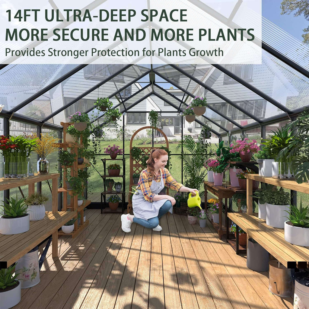[08X16FT] Premium Outdoor Walk-In Polycarbonate Greenhouse With Roof Vents & Sliding Doors, 4MM (SAK72649)
