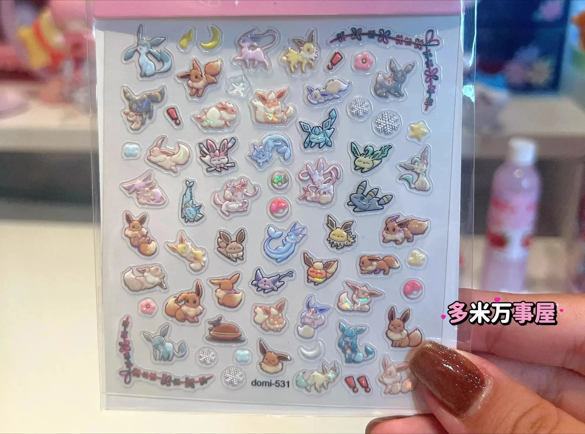 Eeveelution Nail Stickers  Anime Peripheral Cute Cartoon Creativity Exquisite Sticker New Fashion Exquisite Diy Sticker