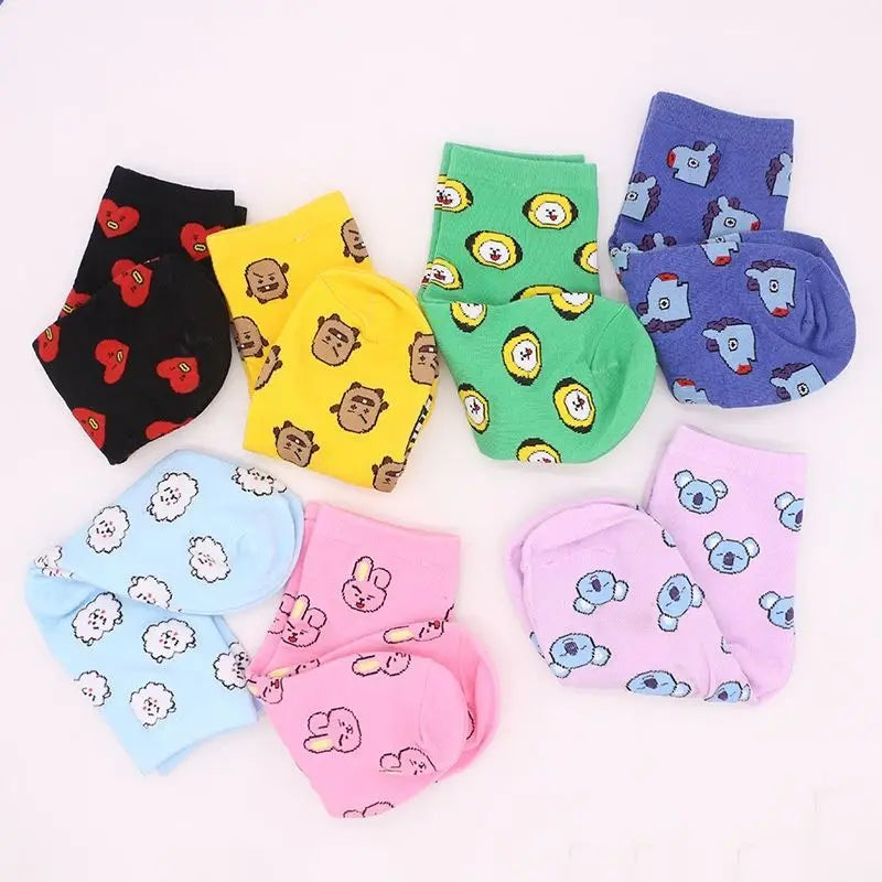 BT21 Koya RJ Cooky Shooky Tata mid-calf socks creative high-fashion anime cartoon print couple autumn and winter warm long socks