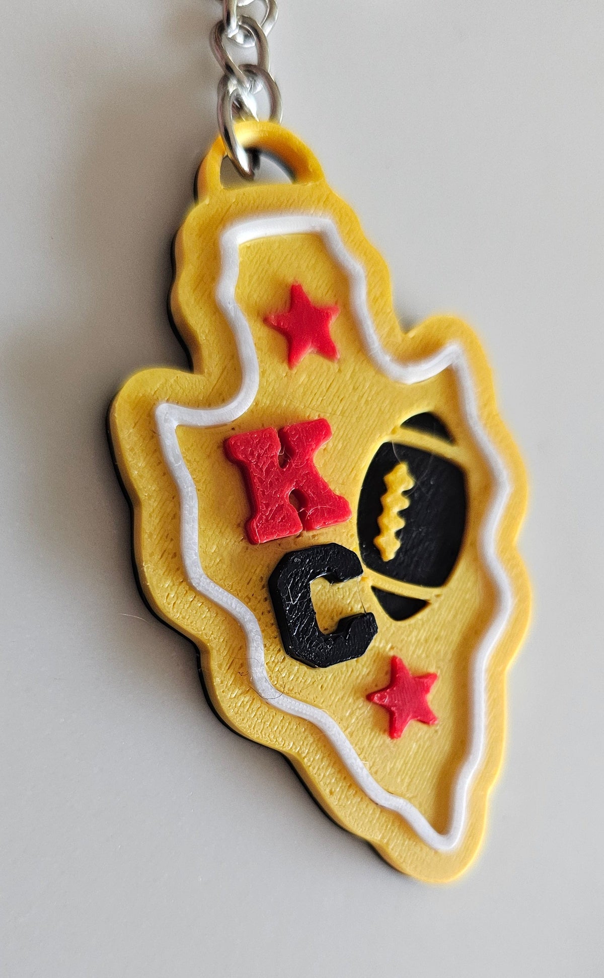 Set of 3 3D Print Chiefs Arrowhead Kc Kansas City Football Keychains Made in America