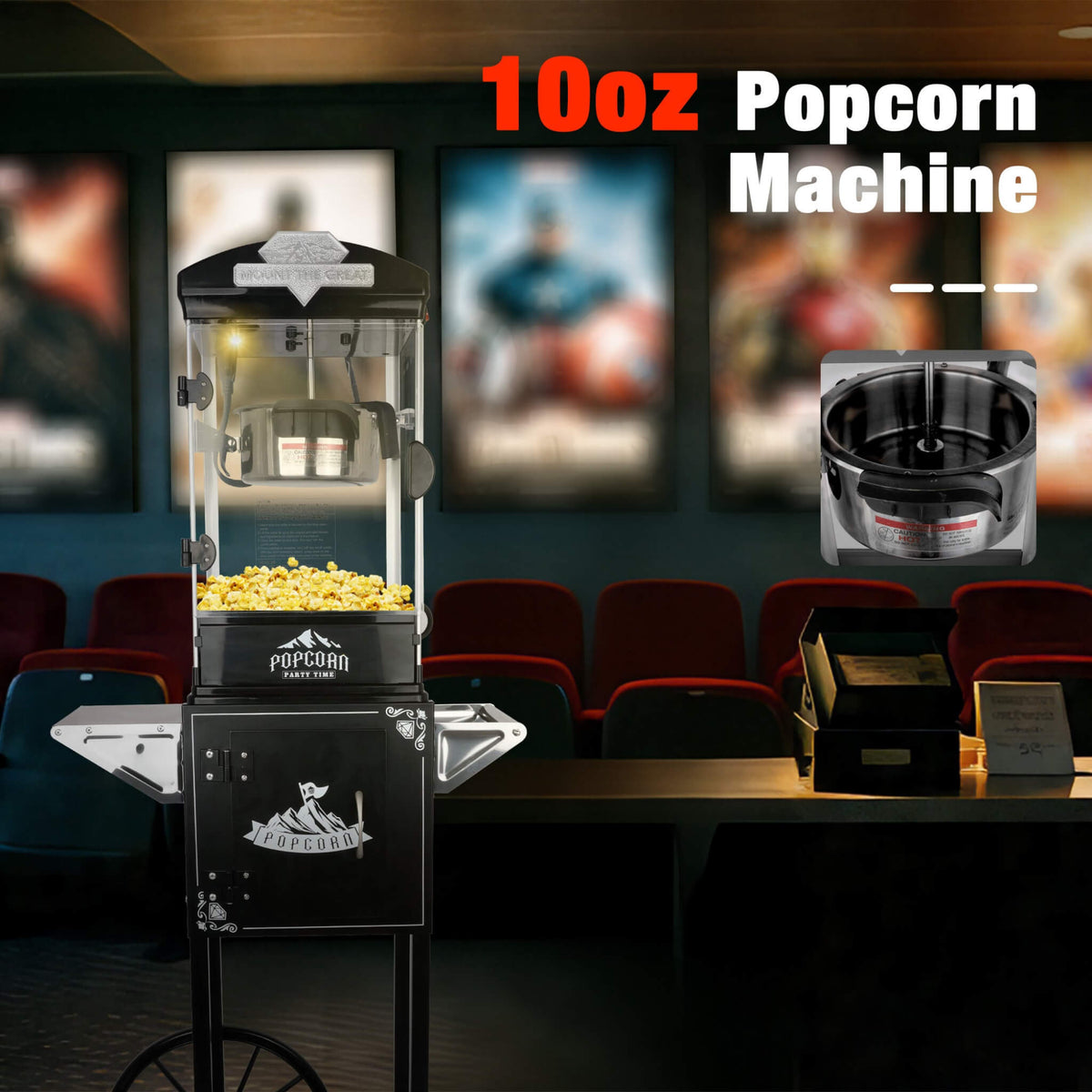 Premium 10OZ Portable Kettle Popcorn Maker Machine With Cart (SAK42196)