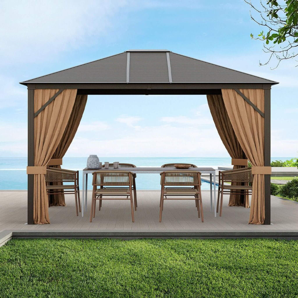 [10X12FT] Premium Outdoor Hardtop Patio Gazebo With Galvanized Steel Top & Aluminum Frame (SAK74065)