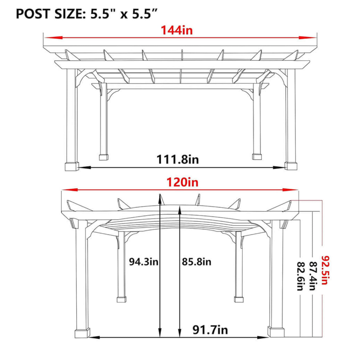 [12X14FT] Luxury Outdoor All-Season Backyard Cedar Wood Gazebo Pergola With Arched Roof And Stakes For Patios (SAK68194)