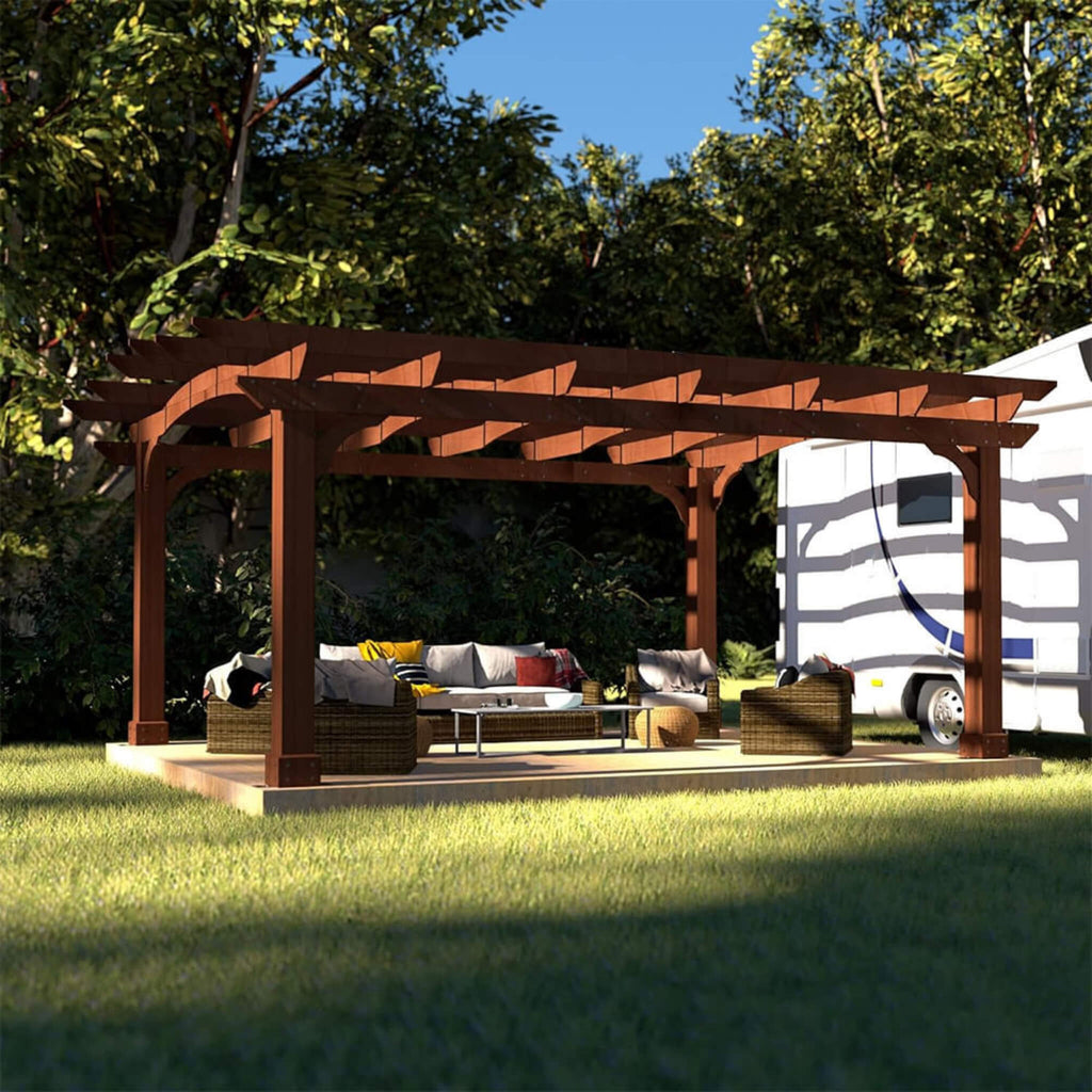 [12X14FT] Luxury Outdoor All-Season Backyard Cedar Wood Gazebo Pergola With Arched Roof And Stakes For Patios (SAK68194)
