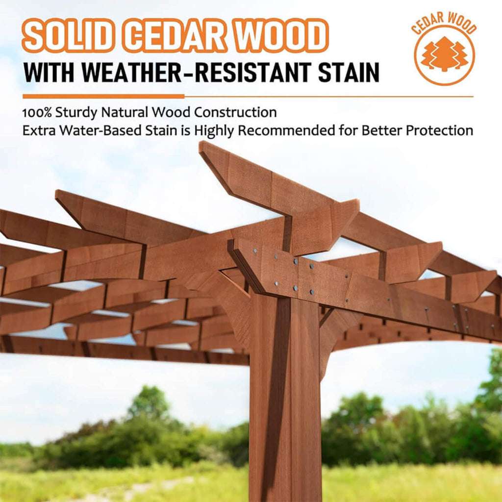 [12X14FT] Luxury Outdoor All-Season Backyard Cedar Wood Gazebo Pergola With Arched Roof And Stakes For Patios (SAK68194)