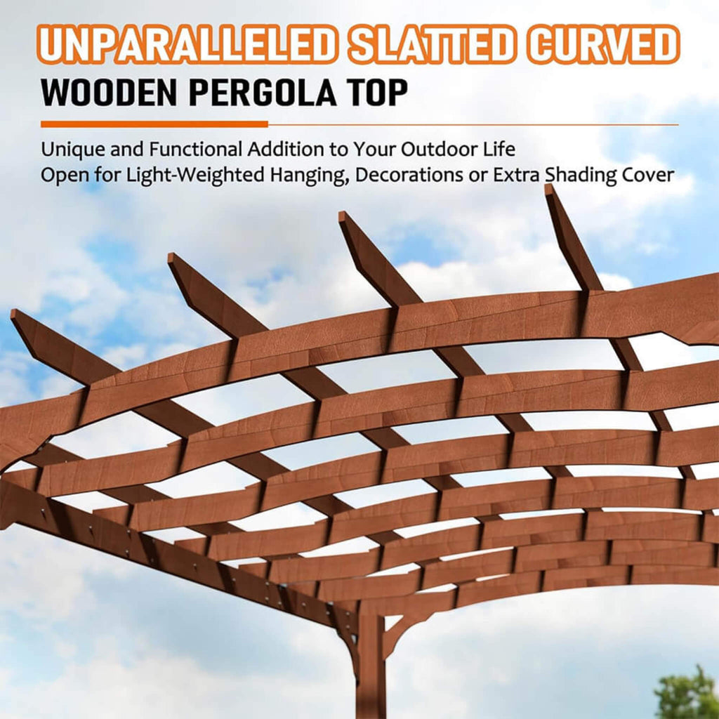 [12X14FT] Luxury Outdoor All-Season Backyard Cedar Wood Gazebo Pergola With Arched Roof And Stakes For Patios (SAK68194)