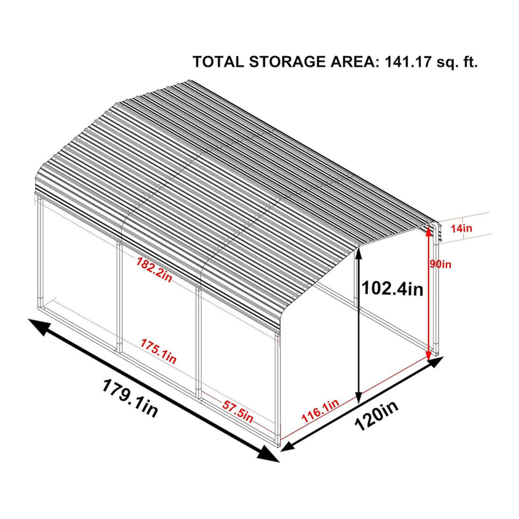 [10X15FT] Large Heavy-Duty Outdoor Metal Carport For Cars, Trucks And Boats (SAK95738)