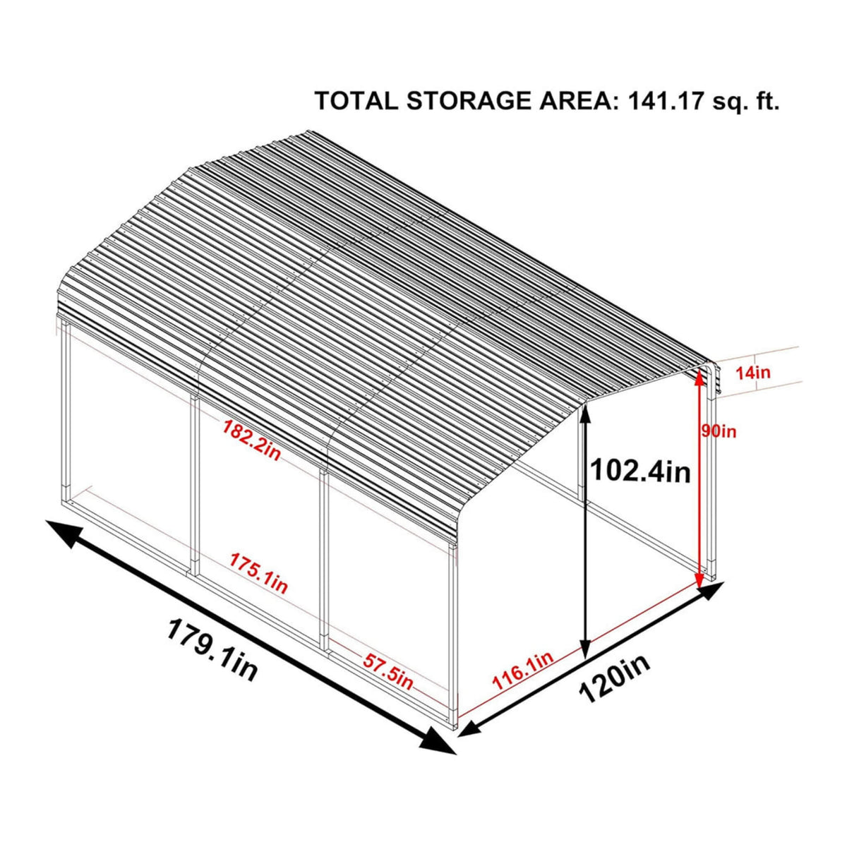 [10X15FT] Large Heavy-Duty Outdoor Metal Carport For Cars, Trucks And Boats (SAK95738)