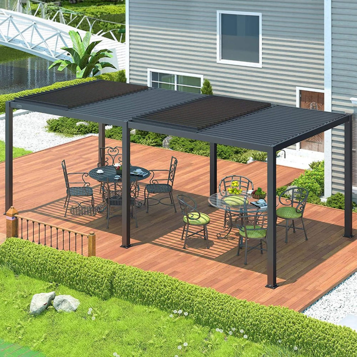 [10X19FT] Premium Full Aluminum Patio Outdoor Louvered Pergola With Adjustable Hardtop Roof (SAK86352)