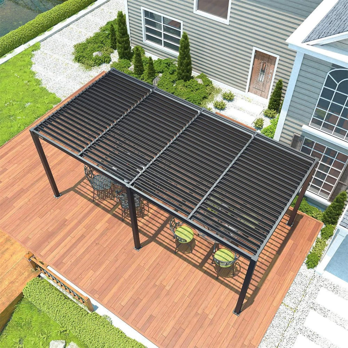 [10X19FT] Premium Full Aluminum Patio Outdoor Louvered Pergola With Adjustable Hardtop Roof (SAK86352)