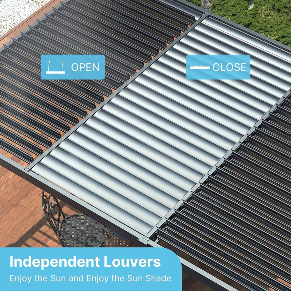 [10X19FT] Premium Full Aluminum Patio Outdoor Louvered Pergola With Adjustable Hardtop Roof (SAK86352)