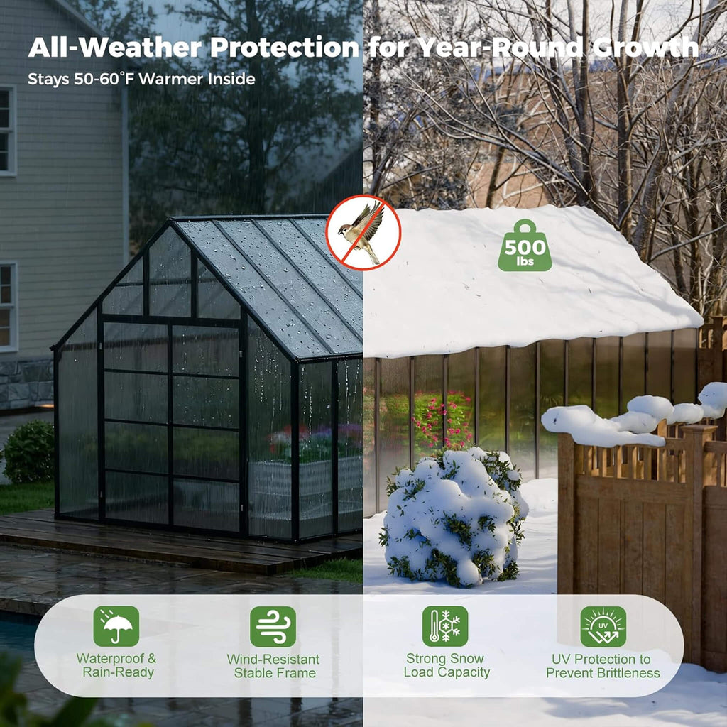 [10X28FT] Heavy-Duty Outdoor Aluminum Polycarbonate Greenhouse With Roof Vents And Swing Doors, 4MM (SAK24618)