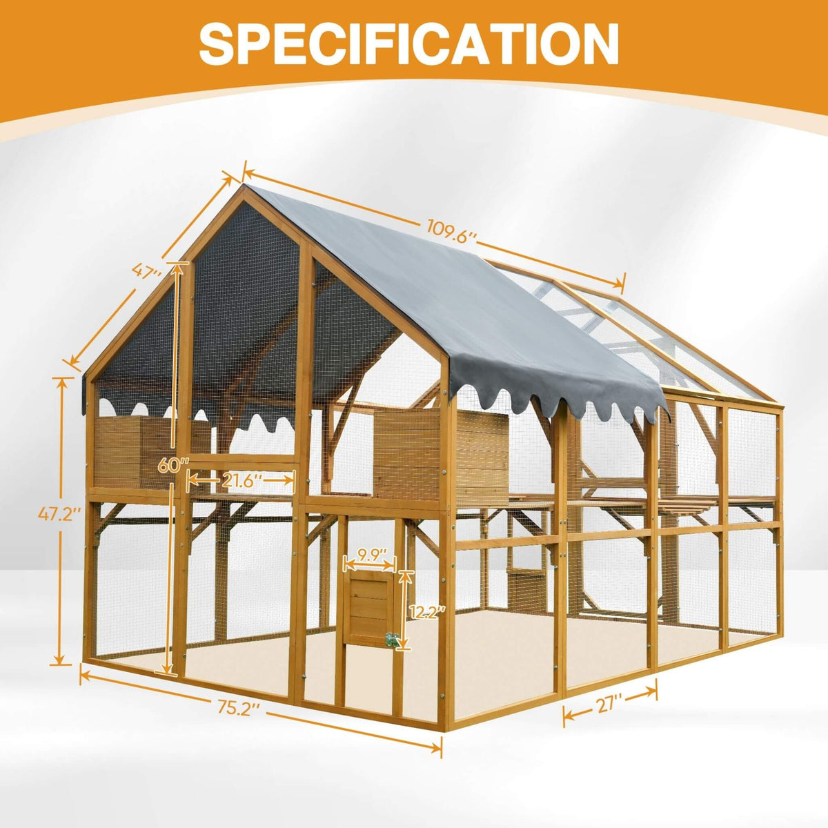 110-Inch Large Outdoor Kitten Playpen Chicken Coop With Waterproof Cover (SAK15370)
