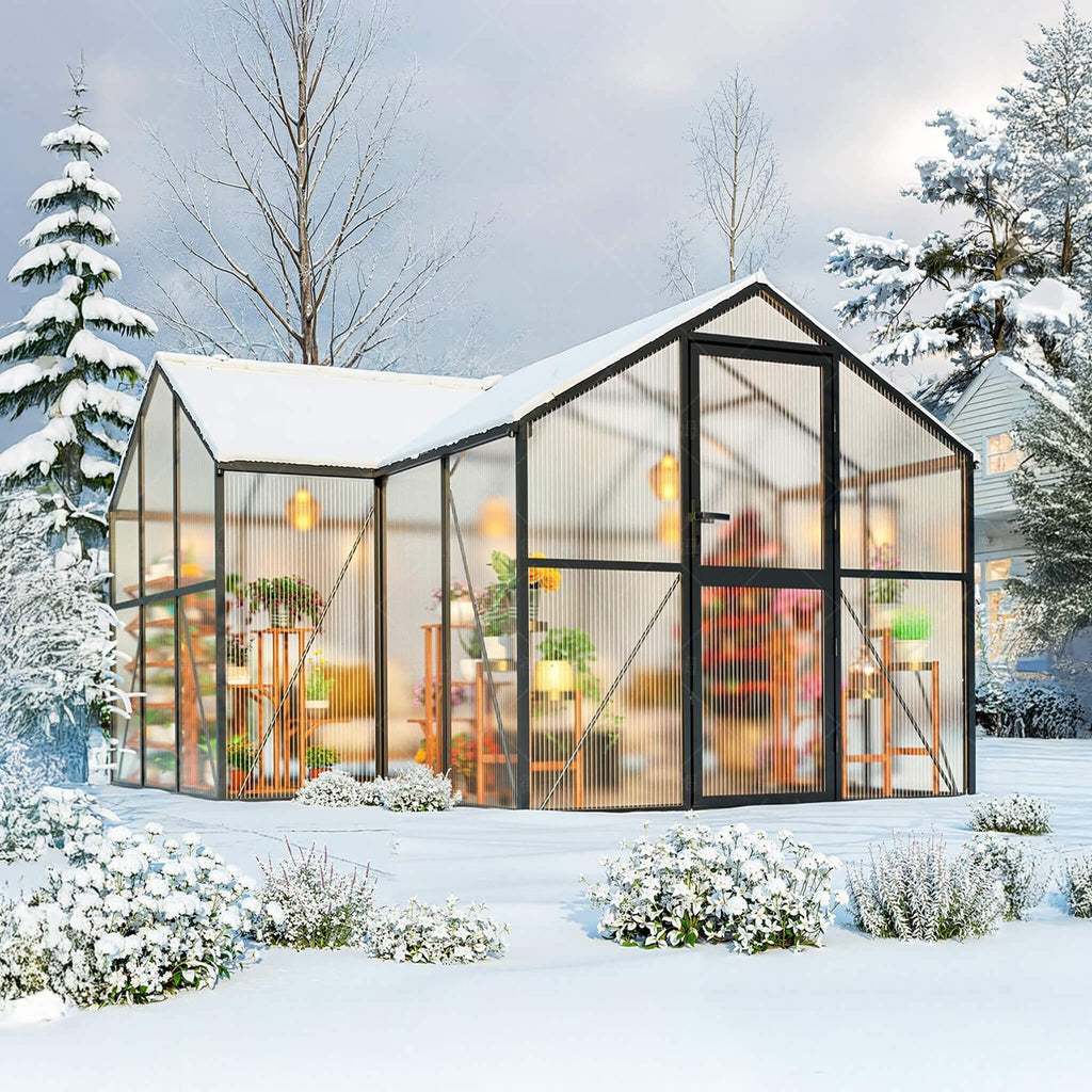 [12X12FT] Premium T-Shape Polycarbonate Greenhouse With UV Protection And Aluminum Frame (SAK27460)