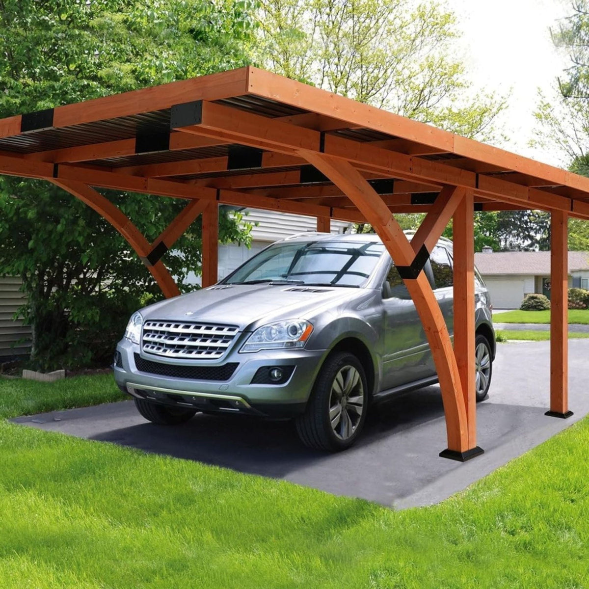 [12X18FT] Premium Heavy-Duty Pine Wood Arc-Shaped Carport With Metal Roof (SAK94716)