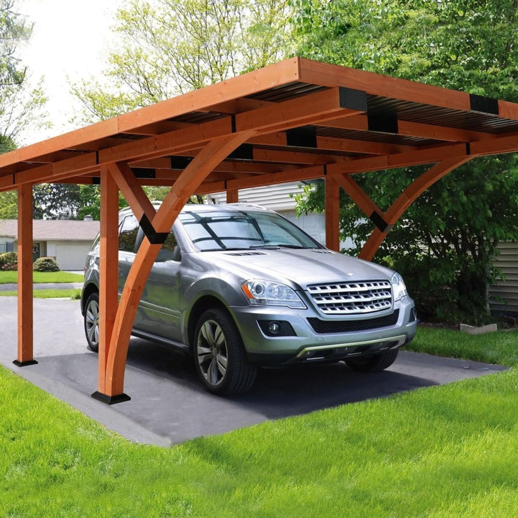 [12X18FT] Premium Heavy-Duty Pine Wood Arc-Shaped Carport With Metal Roof (SAK94716)