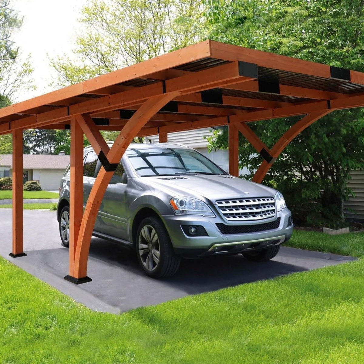 [12X18FT] Premium Heavy-Duty Pine Wood Arc-Shaped Carport With Metal Roof (SAK94716)