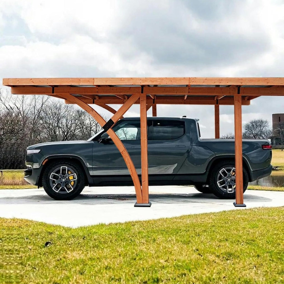 [12X18FT] Premium Heavy-Duty Pine Wood Arc-Shaped Carport With Metal Roof (SAK94716)