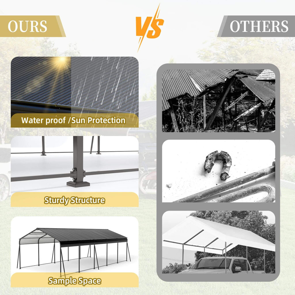 [13X26FT] Heavy-Duty Weather-Resistant Outdoor Carport With Protective Film (SAK82451)