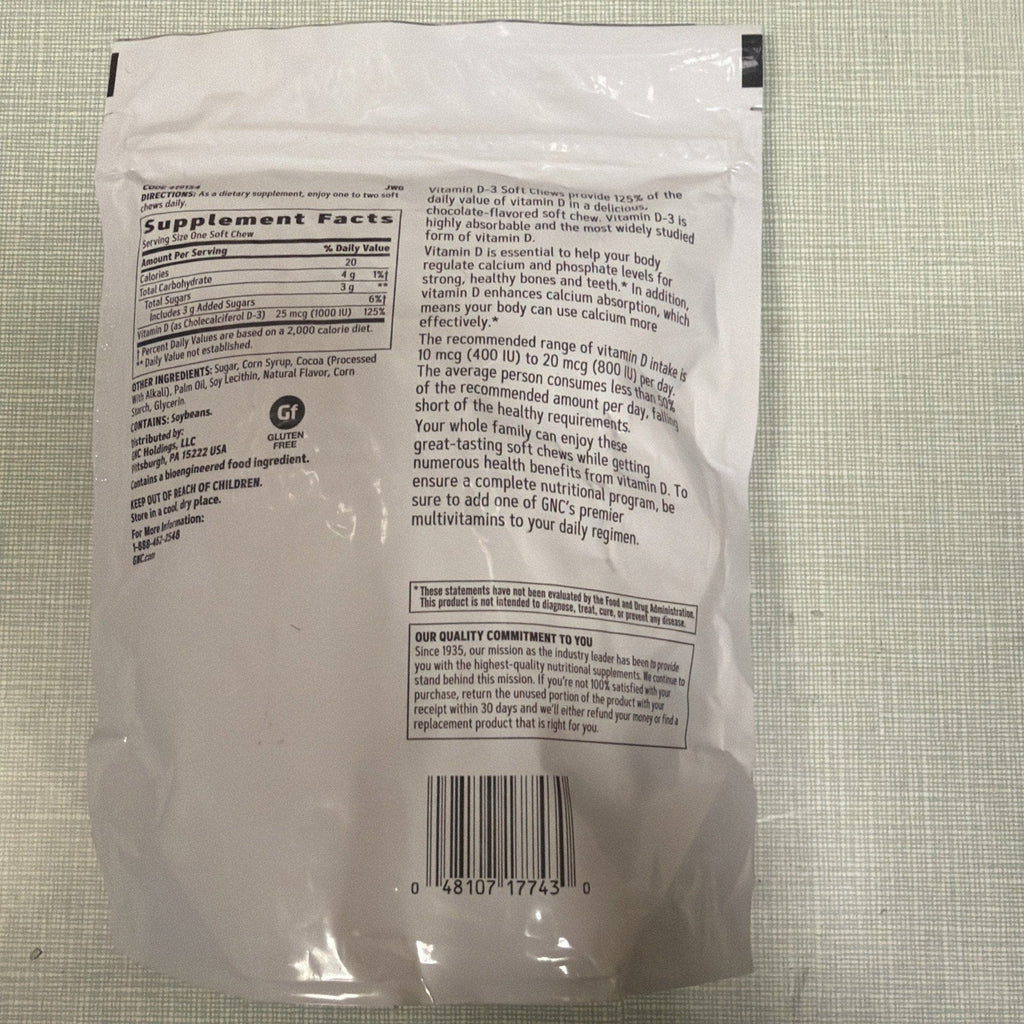 GNC Vitamin D-3 Soft Chews 1000IU - Chocolate