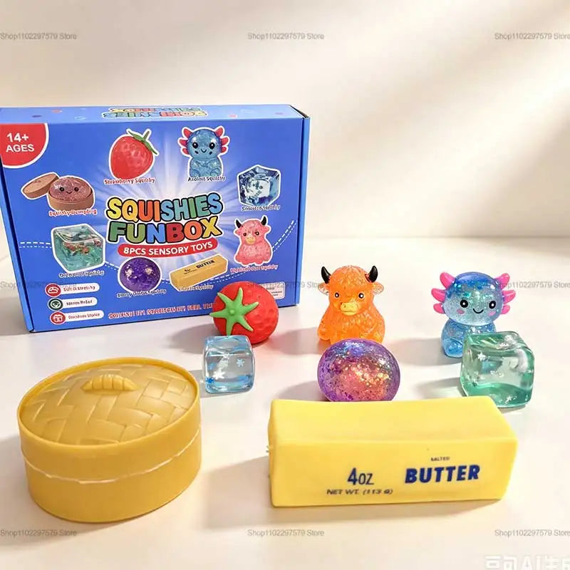 New Random Color 8pcs/Box TPR Maltose-Filled Squishy Toy, Slow Rising Stress Relief Sensory Fidget Decompression Blind Box Gift