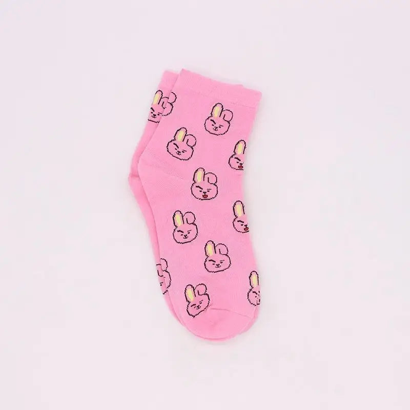 BT21 Koya RJ Cooky Shooky Tata mid-calf socks creative high-fashion anime cartoon print couple autumn and winter warm long socks