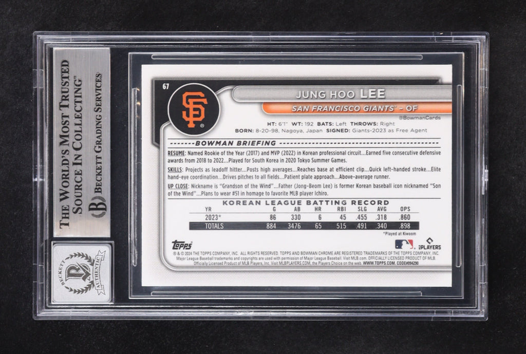 Jung Hoo Lee Signed 2024 Bowman Chrome Mega Box #67 RC (BGS | Auto 10)