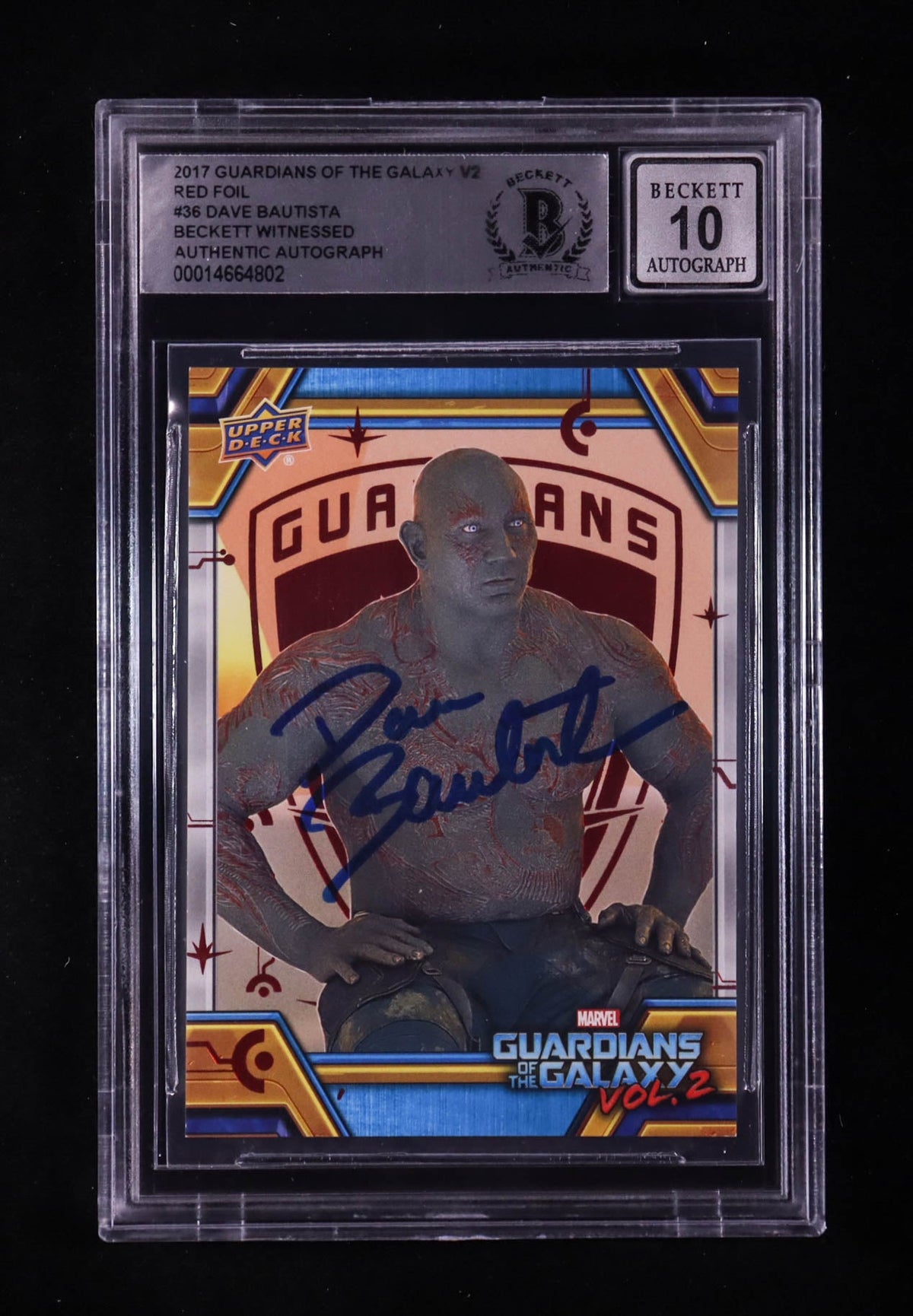 Dave Bautista Signed 2017 Guardians Galaxy V2 Red Foil #36 41/49 (BGS | Auto 10)