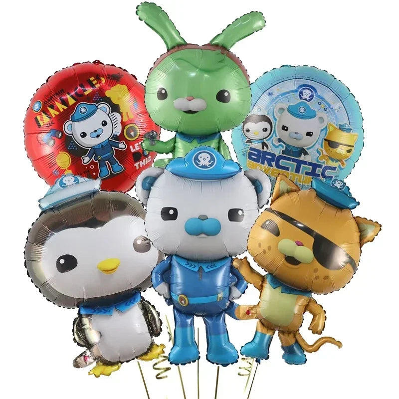 Cartoon 6pcs The Octonauts Balloons Polar Bear Cat Penguin Foil Ballons Sea Animal Air Balls Children Birthday Party Decoration
