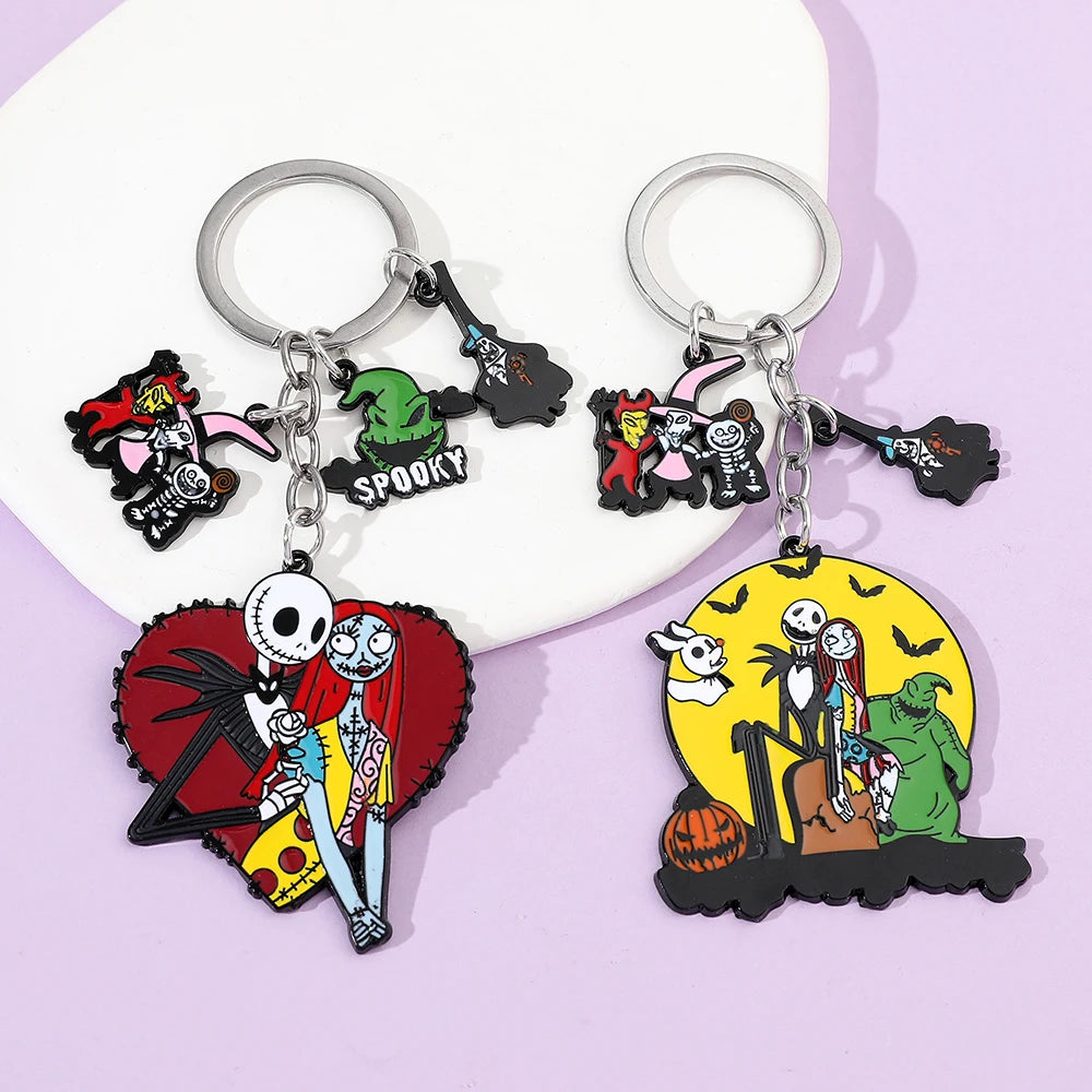 The Nightmare Before Christmas Keychain Sally Jack Skellington Halloween Keyrings Car Key Holder for Couple Gifts