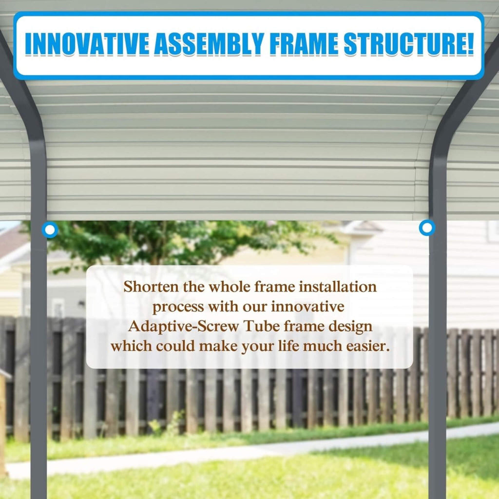[20X20FT] Extra-Large Premium Heavy-Duty Outdoor Metal Carport Shelter (SAK97425)
