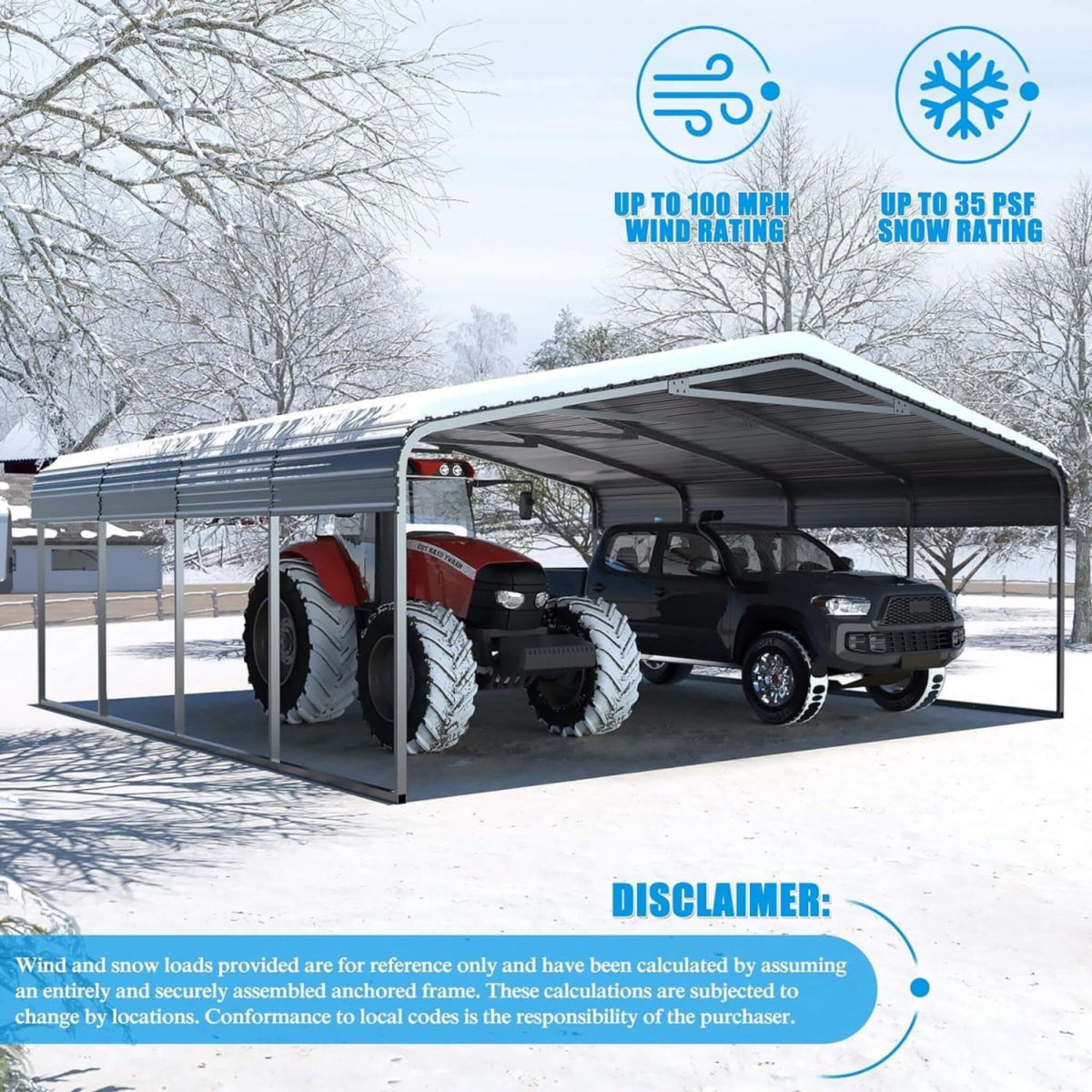 [20X20FT] Extra-Large Premium Heavy-Duty Outdoor Metal Carport Shelter (SAK97425)