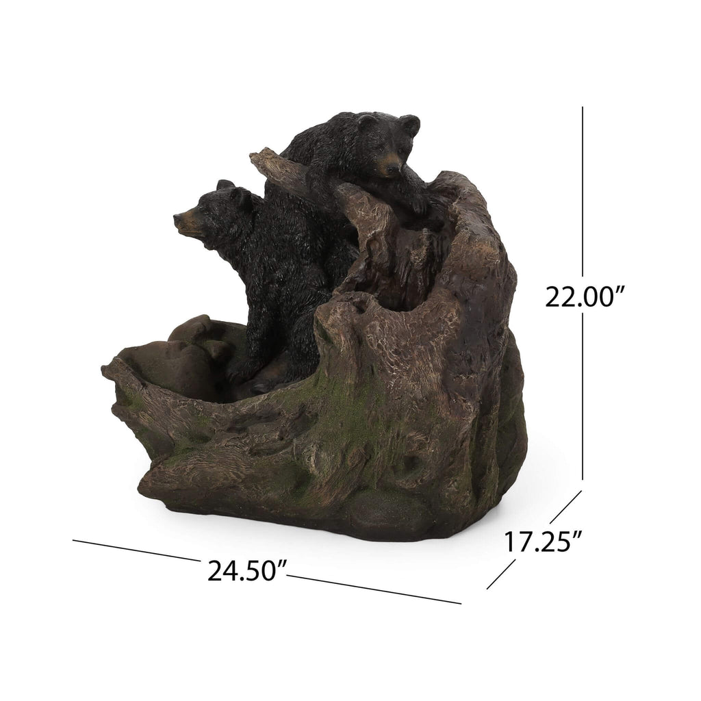 22-Inch Weather-Resistant Outdoor Bears On A Log Floor Fountain With LED Lights (SAK77651)