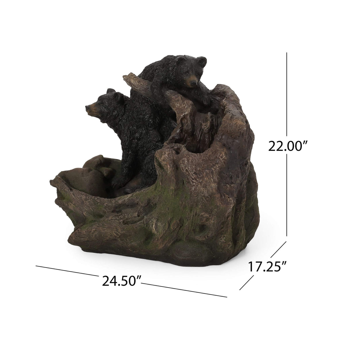 22-Inch Weather-Resistant Outdoor Bears On A Log Floor Fountain With LED Lights (SAK77651)
