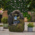 22-Inch Weather-Resistant Outdoor Bears On A Log Floor Fountain With LED Lights (SAK77651)