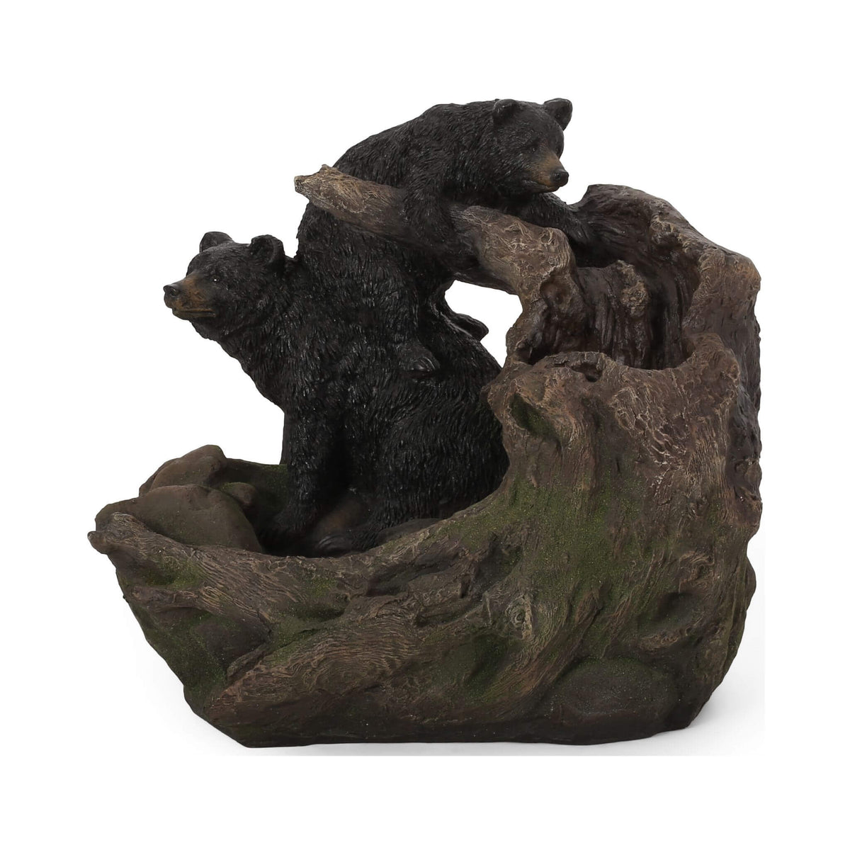 22-Inch Weather-Resistant Outdoor Bears On A Log Floor Fountain With LED Lights (SAK77651)