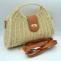 Straw Woven Handbag with Leather Accent & Adjustable Strap