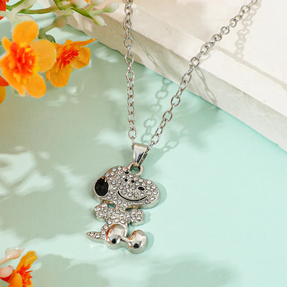 Cartoon Snoopy Full Zircon Necklace Couple Gift Pendant Cartoon Dog Clavicle Chain Valentine's Day Necklace