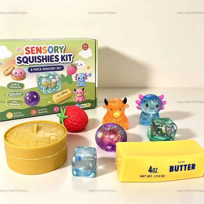 New Random Color 8pcs/Box TPR Maltose-Filled Squishy Toy, Slow Rising Stress Relief Sensory Fidget Decompression Blind Box Gift