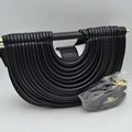 Structured Half-Moon Clutch Bag with Tubular Stitching and Shoulder Strap