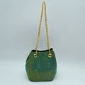Textured Bucket Bag with Metallic Chain Straps