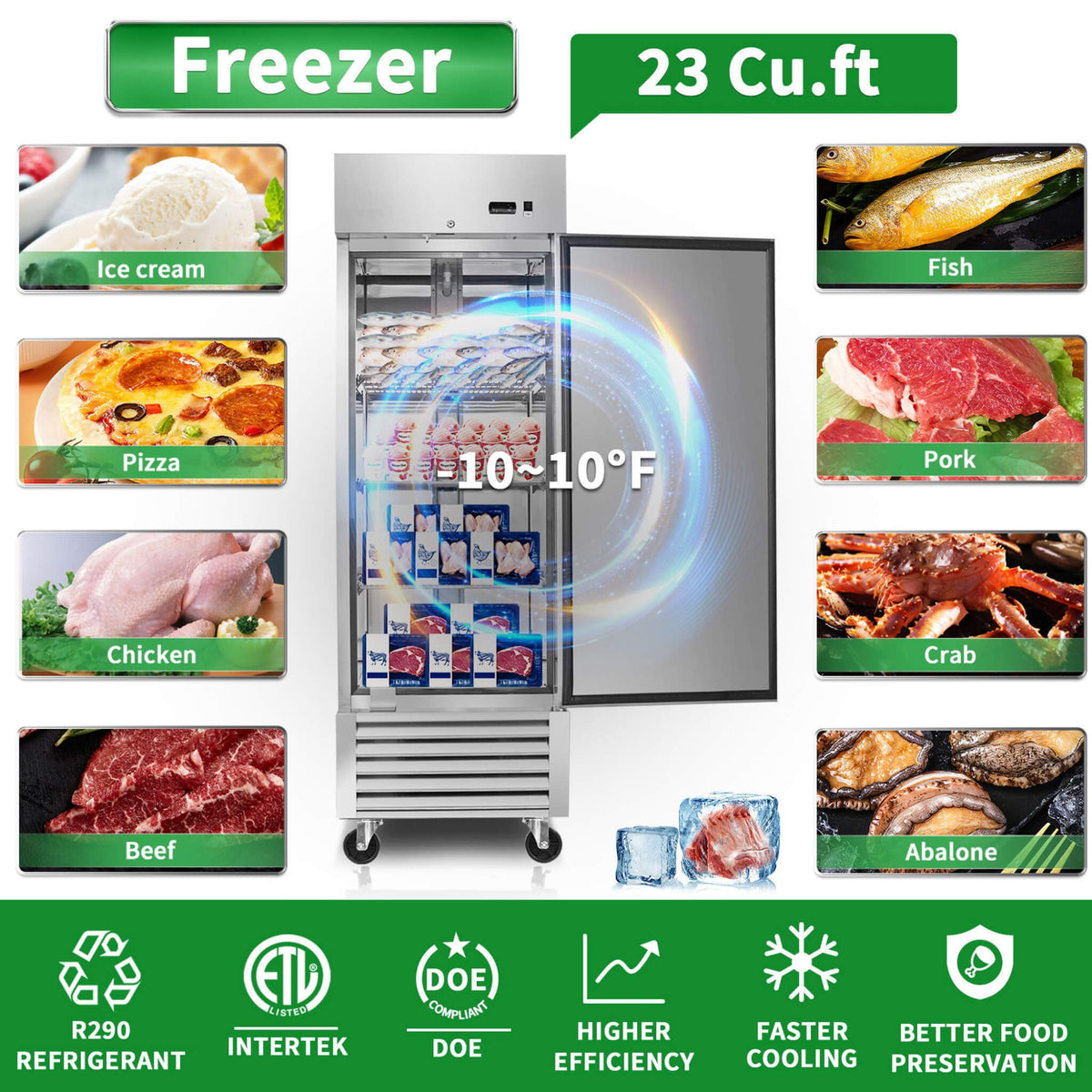 27-Inch Commercial 23 Cu.Ft Reach-In Stainless Steel Freezer (SAK96352)
