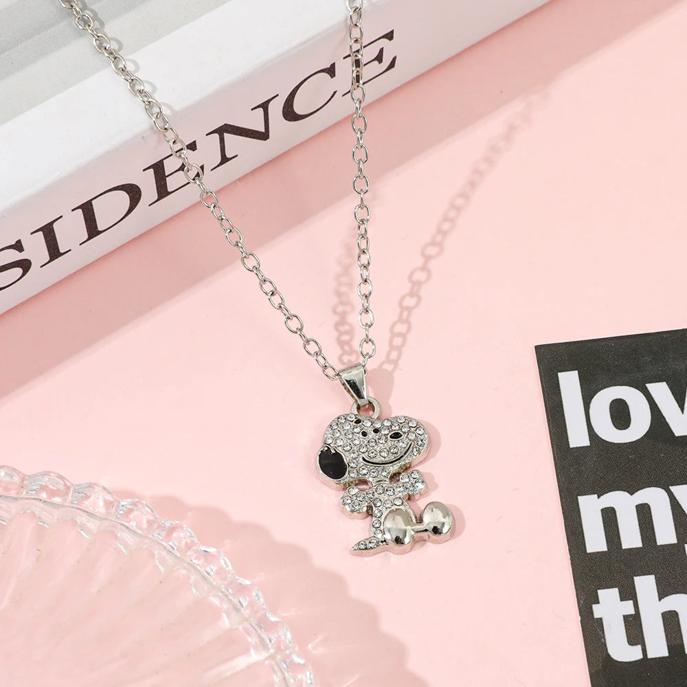Cartoon Snoopy Full Zircon Necklace Couple Gift Pendant Cartoon Dog Clavicle Chain Valentine's Day Necklace